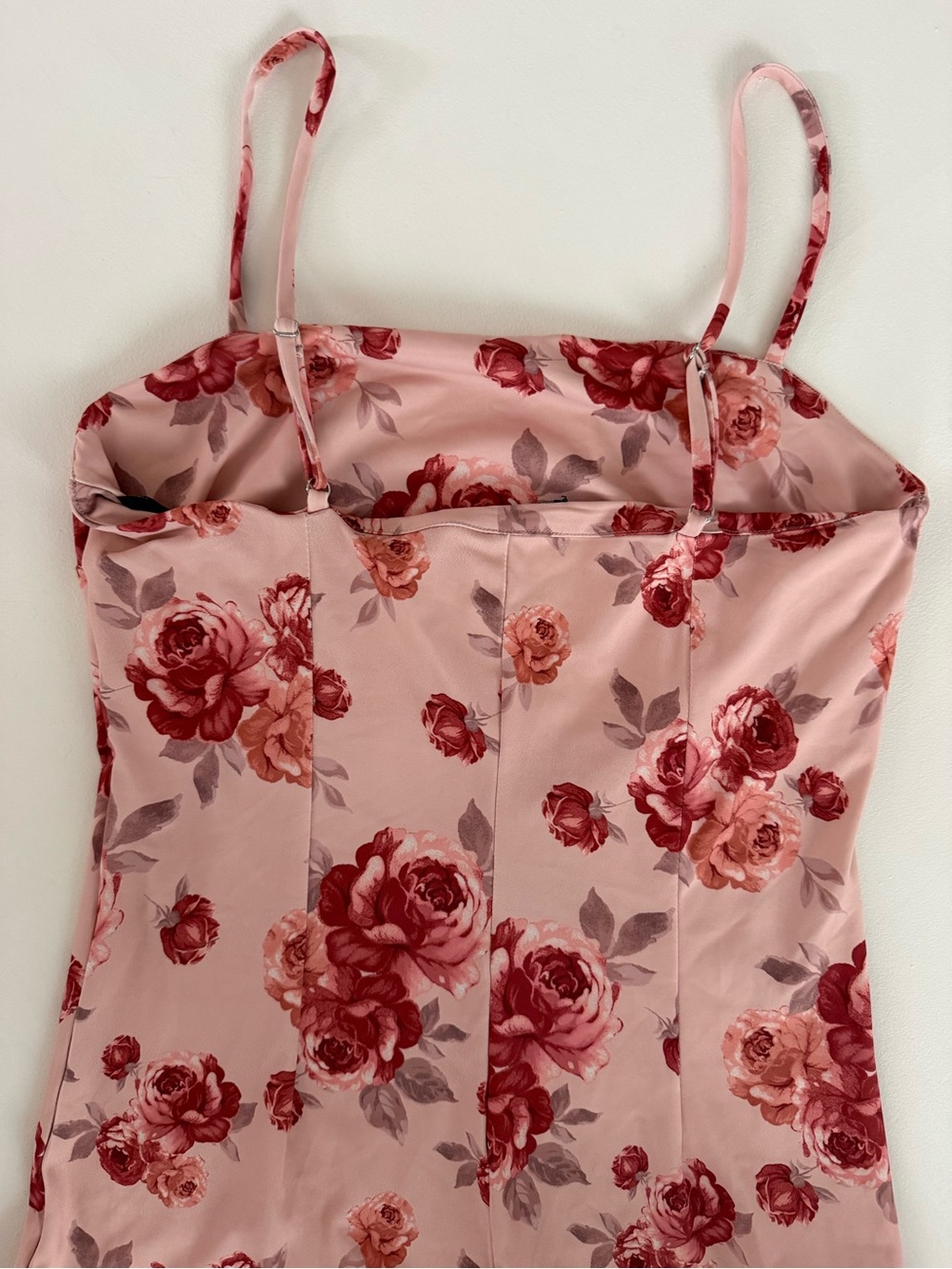 Forever 21 Pink Rose-Print Slip Dress / Feminine Floral Print Maxi Dress Size M - Picture 6 of 8